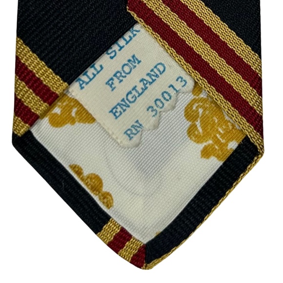 Chipp Men's Narrow Black Red Gold Striped Silk Repp Tie Necktie - Picture 6 of 7